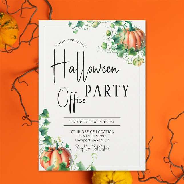 Halloween Office Party Roligt Team Pumpkin Vines C Inbjudningar (halloween office corporate business party invitation pumpkin vines botanical frame elegant modern )