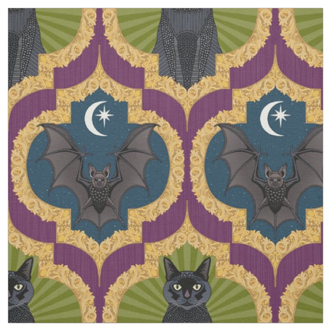 halloween ogee lila grön tyg (Provkarta)