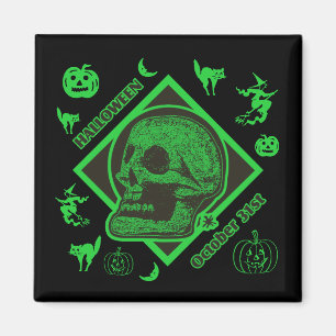 Halloween Oktober 31a Collage Grönt Magnet