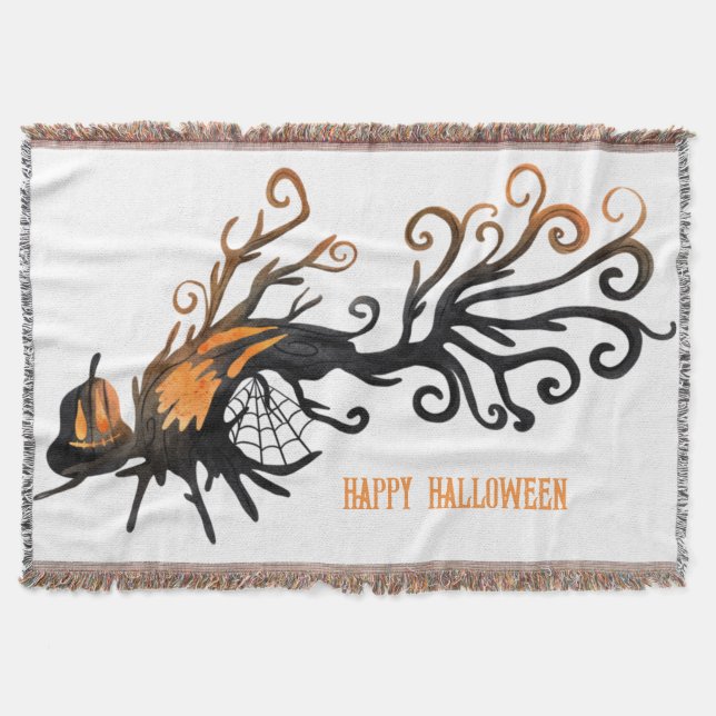 Halloween/oktober/Fall/pumkin träd Filt (Framsidan)