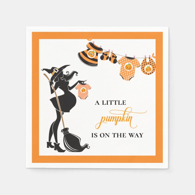 Halloween Oktober Häxa Pumpa Baby Shower Pappersservett (Framsidan)