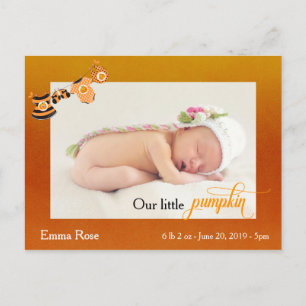 Halloween Oktober Pumpkin Birth-meddelande Vykort
