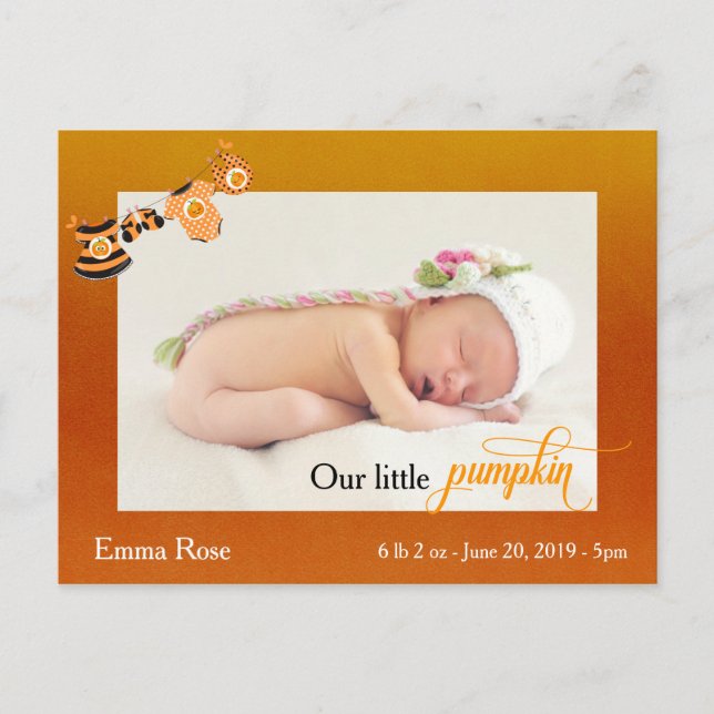 Halloween Oktober Pumpkin Birth-meddelande Vykort (Framsida)