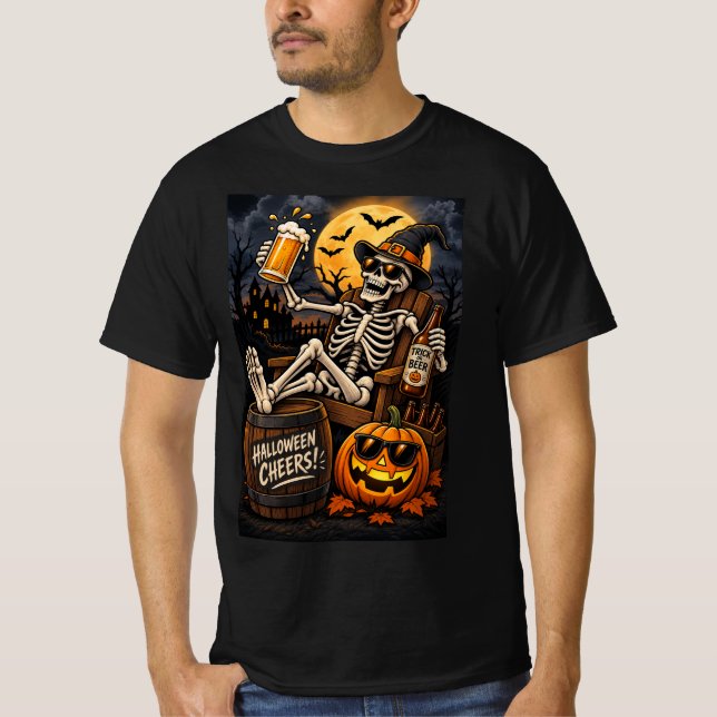 Halloween Öl Skelett Tröja – Bus eller Öl   (Framsida)