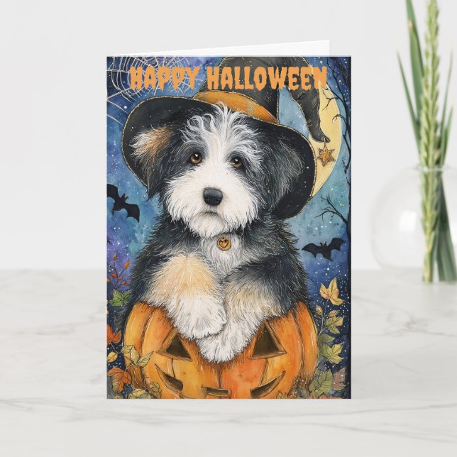 Halloween Old English Sheepdog Dog Helgkort (Framsida)