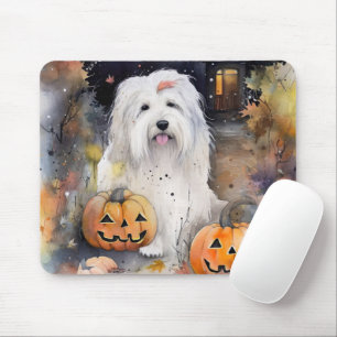 Halloween Old English Sheepdog Med Pumpa Skräckinj Musmatta