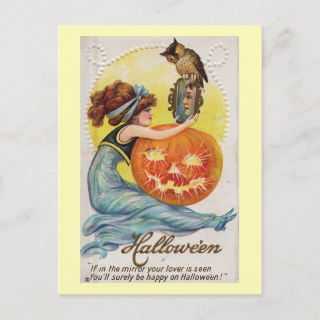 Halloween om Älskare ses i Vintage Vykort (Framsida)
