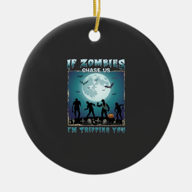 Halloween Om zombier jagar oss_1 Julgransprydnad Keramik (Framsidan)