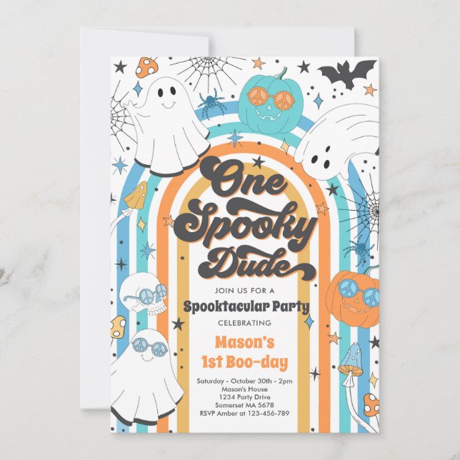 Halloween One Spooky Killen Ghost 1 Birthday Party Inbjudningar (Framsida)