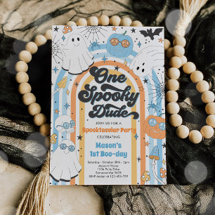 Halloween One Spooky Killen Ghost 1 Birthday Party Inbjudningar