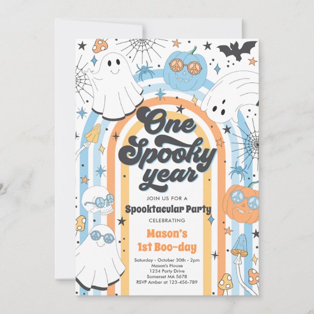 Halloween One-taloky-år Ghost 1:a födelsedagen Par Inbjudningar (Framsida)