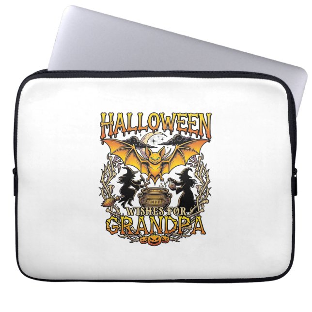Halloween Önskar Farfar Fladdermus Häxor Kittel_1 Laptop Fodral (Framsidan)