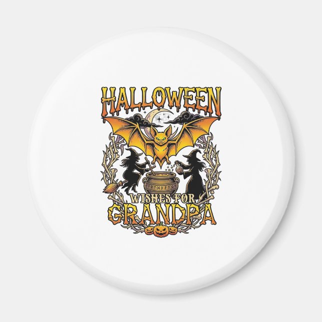 Halloween Önskar Farfar Fladdermus Häxor Kittel_1 Magnet (Framsidan)