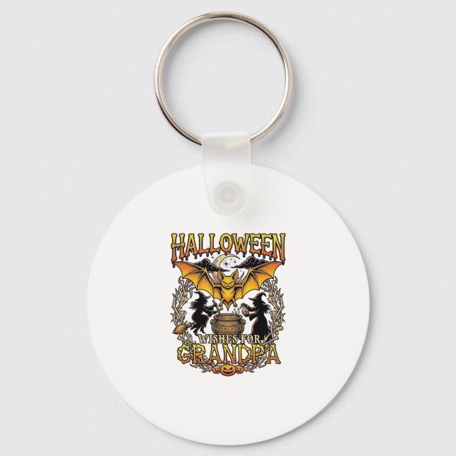 Halloween Önskar Farfar Fladdermus Häxor Kittel_1 Nyckelring (Framsida)