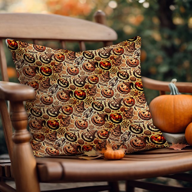 Halloween önskemål orange brun snyggt kudde (Skapare uppladdad)