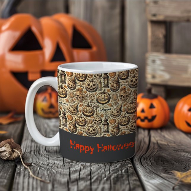 Halloween önskemål orange grått snyggt kaffemugg (Skapare uppladdad)