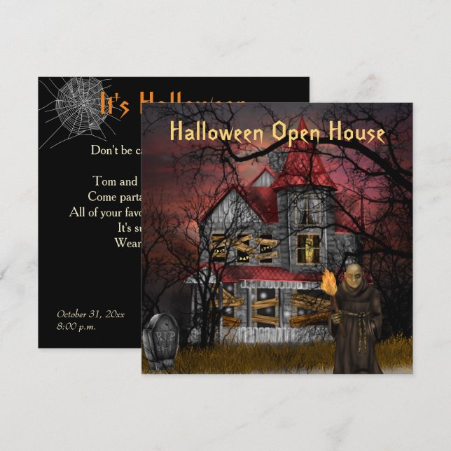 Halloween Open House Party-inbjudan Inbjudningar (Fram/baksida)