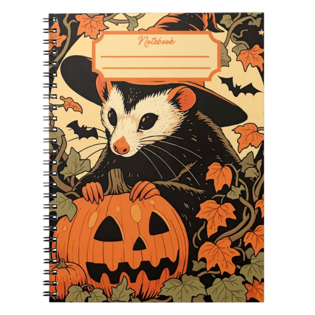 Halloween-Opossum Spiralblock — Kusligt Sött (Framsidan)