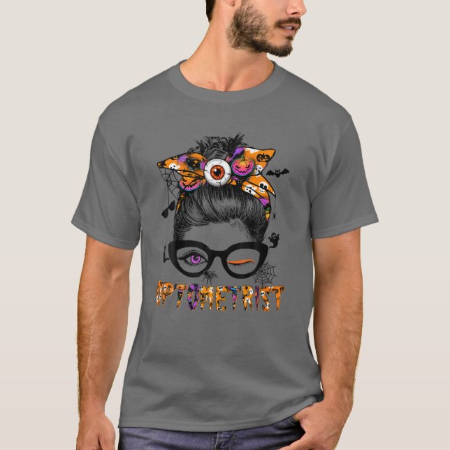Halloween Optometrist Costume Messy Bun Hair Women T Shirt (Framsida)