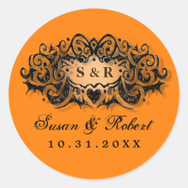 Halloween Orange Black Bröllop Round Label Namn Runt Klistermärke