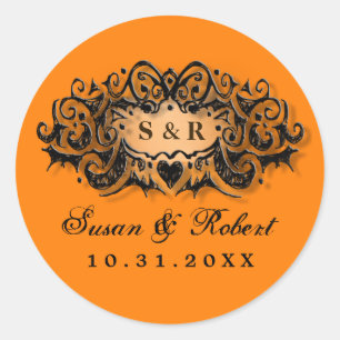 Halloween Orange Black Bröllop Round Label Namn Runt Klistermärke