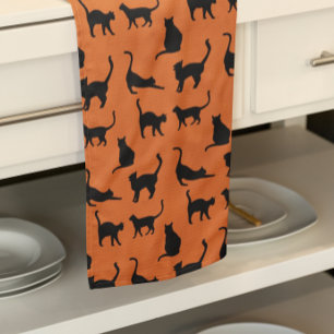 Halloween Orange Black Cat Kökshandduk