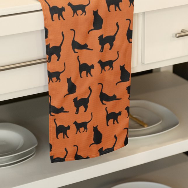 Halloween Orange Black Cat Kökshandduk (So cute for Halloween!)