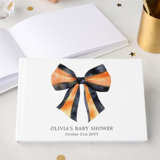 Halloween Orange Black Coquette Bow Baby Shower Gästböcker (Skapare uppladdad)