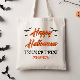 Halloween Orange Black Fladdermus Bus eller godis  Tygkasse
