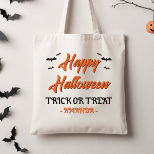 Halloween Orange Black Fladdermus Bus eller godis  Tygkasse