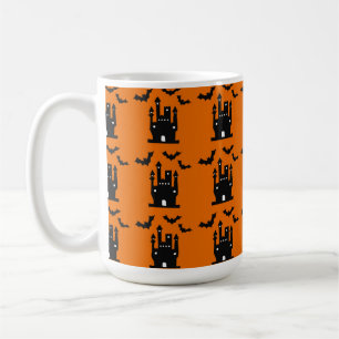 HALLOWEEN ORANGE & BLACK FLADDERMUS & SPOOKY HOUSE KAFFEMUGG
