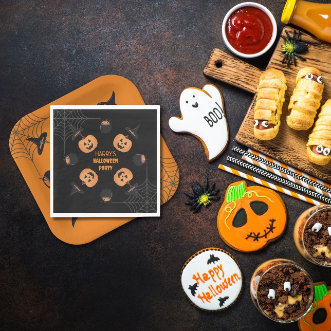 Halloween Orange & Black Personlig Napkins Pappersservett (Halloween Black & Orange Personalised Paper Napkins.)
