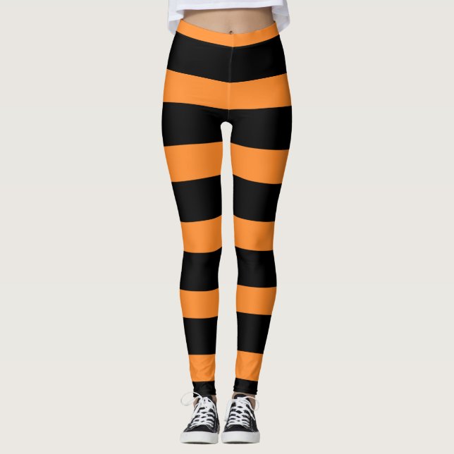 Halloween Orange Black Rand Leggings (Framsida)