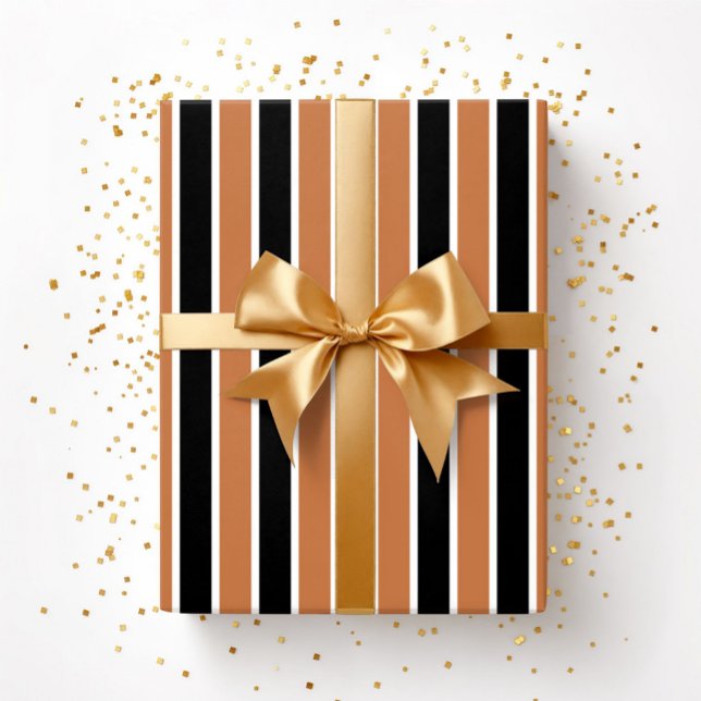 Halloween Orange Black Rand Presentpapper (Halloween Orange Black Stripes Wrapping Paper)