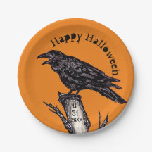 Halloween Orange Black Raven Kråka Dated Gothic