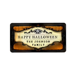 Halloween Orange & Black Skull Anpassningsbar Beha Adressetikett