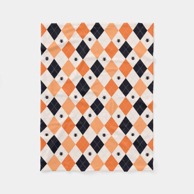 Halloween Orange & Black Spider Argyle Mönster Fleecefilt (Framsidan)