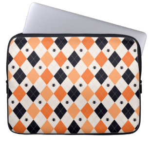 Halloween Orange & Black Spider Argyle Mönster Laptop Fodral