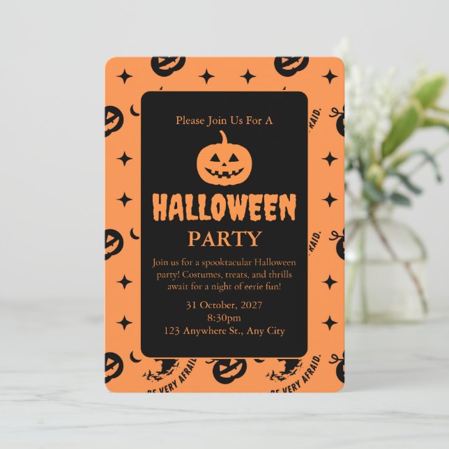 Halloween Orange Black Spooky Pumpkin Witch Inbjudningar (Stående Fram)