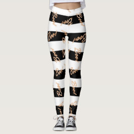 Halloween Orange BOO Svart & Vit Randig Festiv Leggings