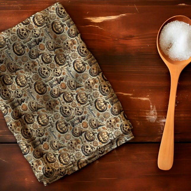 Halloween orange brun grått snyggt kökshandduk (Skapare uppladdad)