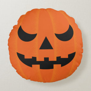 Halloween Orange Carved Pumpkin Ansikte Elak Round Rund Kudde