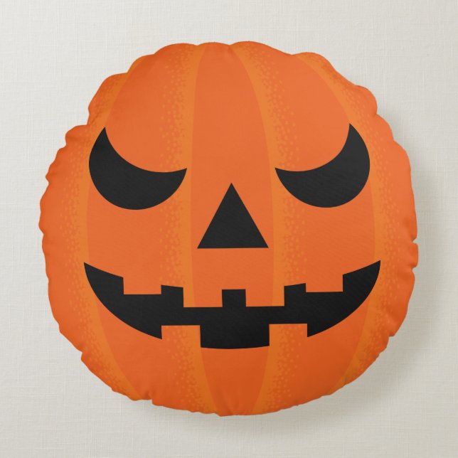 Halloween Orange Carved Pumpkin Ansikte Elak Round Rund Kudde (Framsidan)