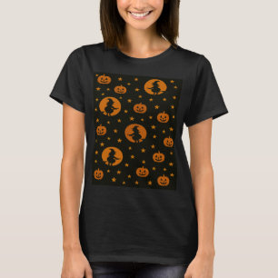 Halloween Orange Flygande Häxa och Pumpa T Shirt