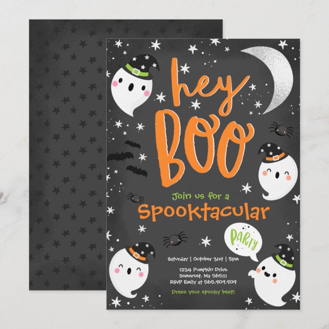 Halloween Orange Ghost Kids Spooktacular Party Inbjudningar (Fram/baksida)