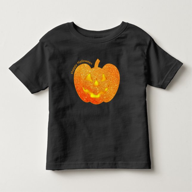 Halloween Orange Glitter Pumpkin T Shirt (Framsida)