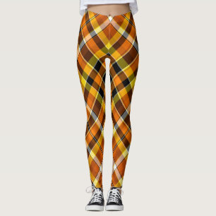 Halloween Orange, Gul & Svart Rutig Leggings