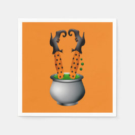 Halloween-orange, gullig häxa pappersservett