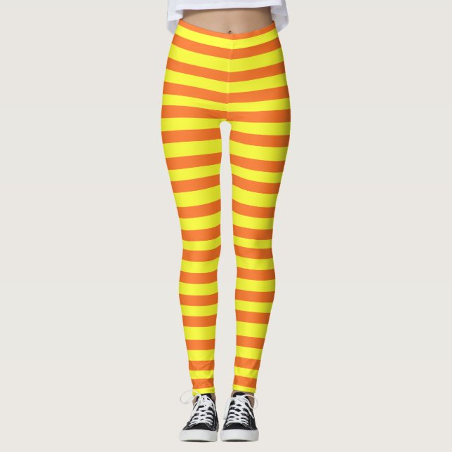 Halloween Orange, Gult Rand Leggings (Framsida)
