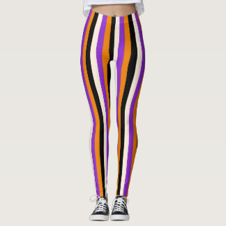 Halloween Orange Lila Svart Randig Leggings